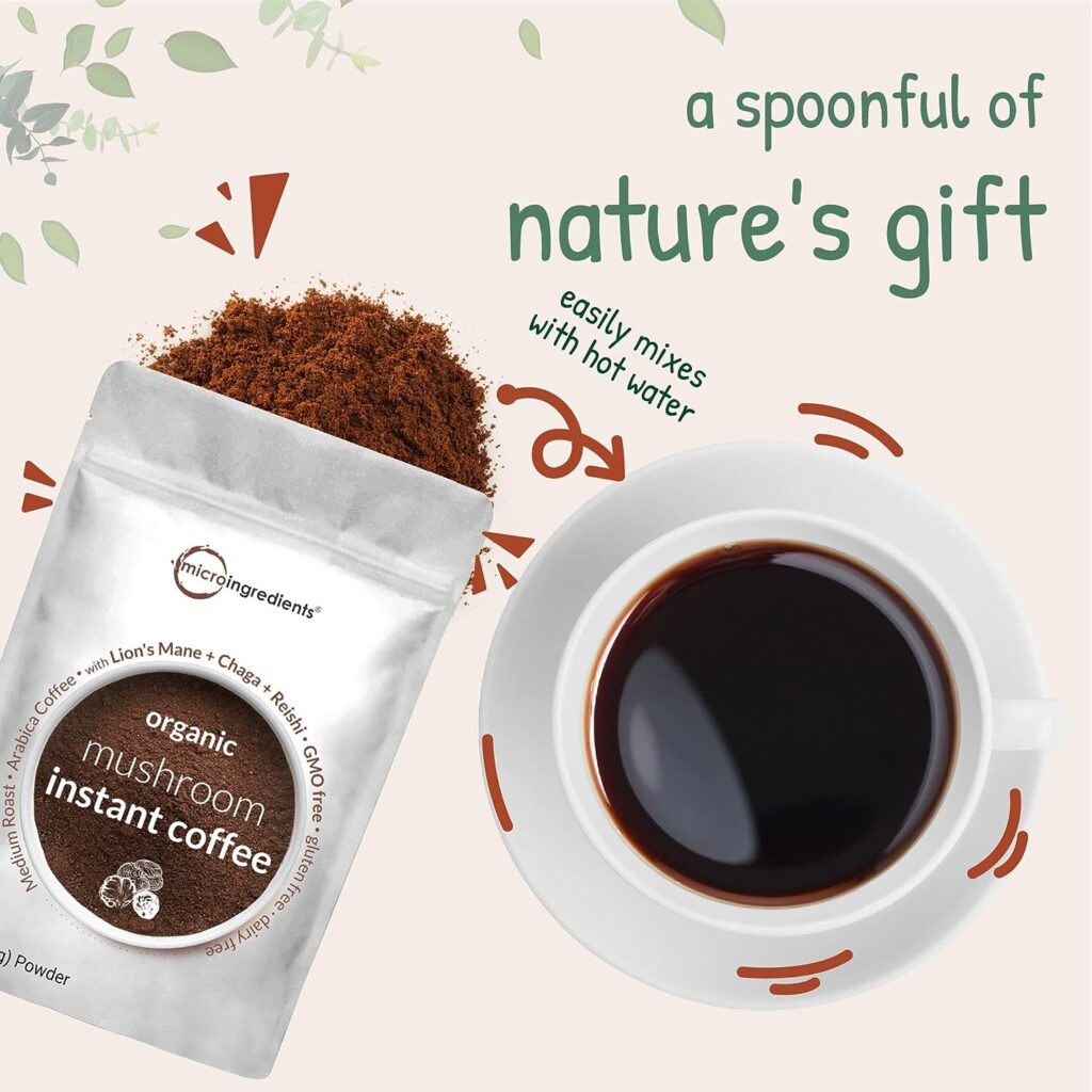 Organic Instant Mushroom Coffee Powder, 28 Ounce (317 Servings) | Premium Arabica Coffee With Lion’s Mane, Chaga,  Reishi | Smooth Medium Roast Flavor, Clean Energy  Focus
