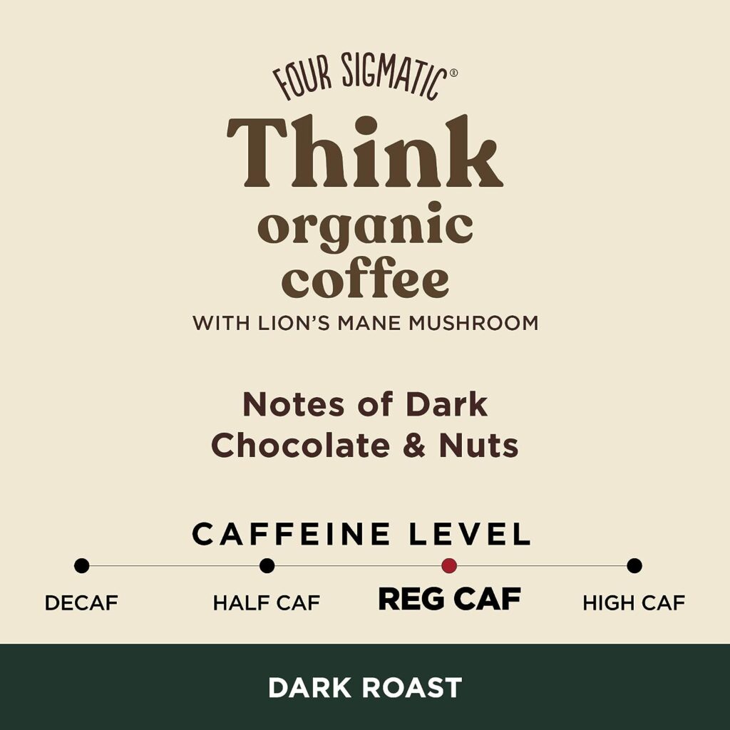 Organic Ground Mushroom Coffee by Four Sigmatic | Dark Roast, Fair Trade Gourmet Coffee with Lions Mane, Chaga  Mushroom Powder | Immune Boosting Coffee for Focus  Immune Support | 12oz Bag