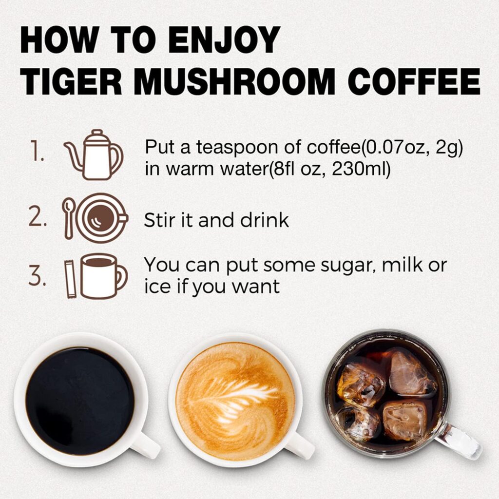 Tiger Mushroom Coffee Organic Blend 3.5 oz - 100% Arabica Coffee with 5 Superfood Mushrooms Includes Reishi, Chaga, Maitake, Shiitake, Turkey Tail